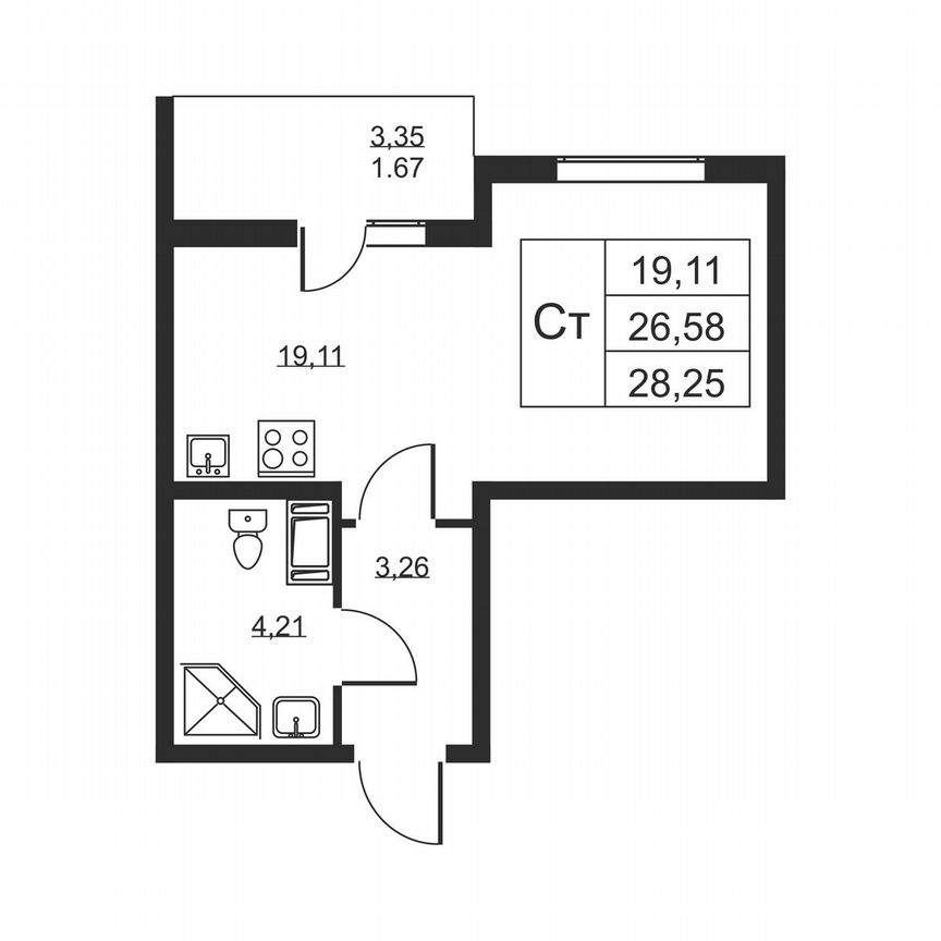 Квартира-студия, 28,3 м², 5/19 эт.