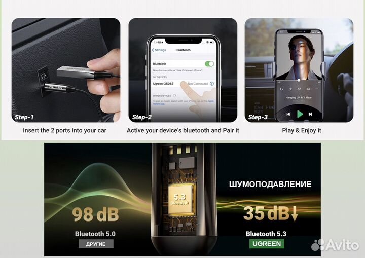 Bluetooth 5.3 usb aux адаптер Ugreen для магнитолы