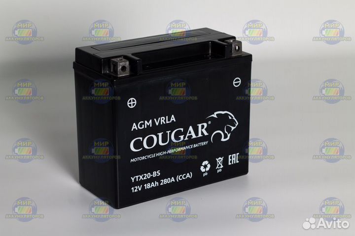 Аккумулятор Cougar 12V 18Aч, на мотоцикл