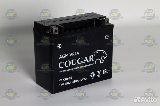 Аккумулятор Cougar 12V 18Aч, на мотоцикл