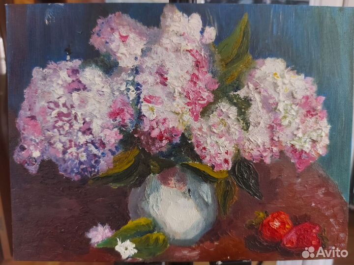 Картина маслом Сирень и клубника