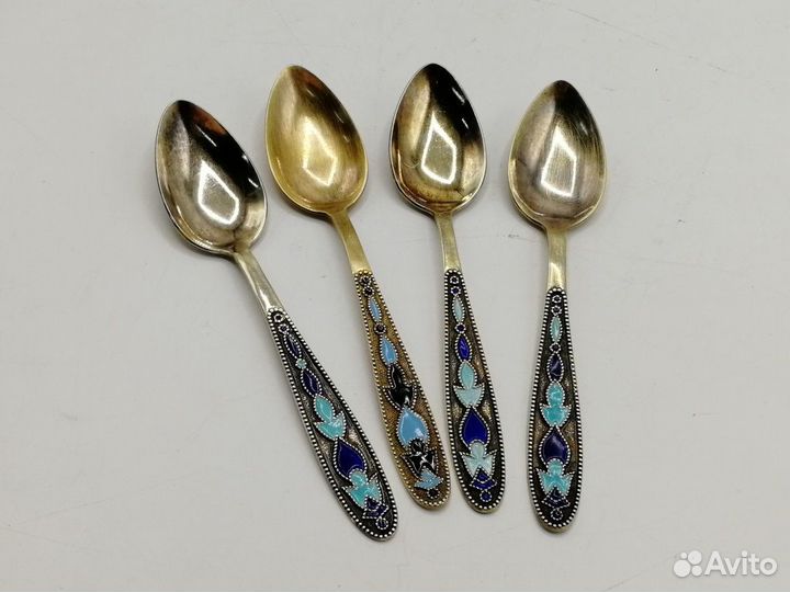 Ложка кофейная эмаль серебро 875 Звезда лю1