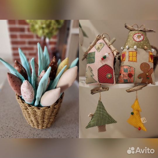 Текстильные тюльпаны и Новогодние домики Тильда