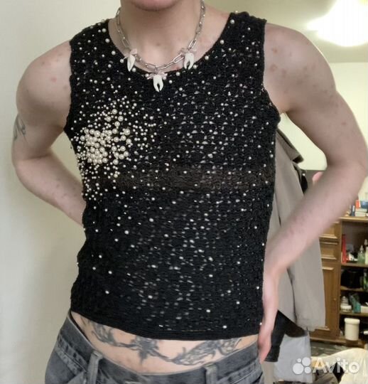 Топ, вышитый жемчугом вручную
