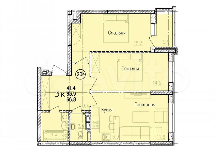 3-к. квартира, 66,8 м², 4/10 эт.