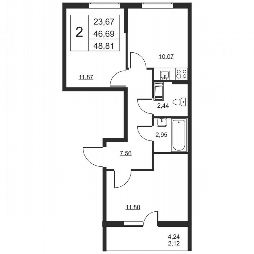 2-к. квартира, 48,8 м², 4/19 эт.