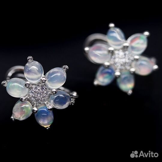 Серьги, кольцо серебро опал разм.17,0 С325