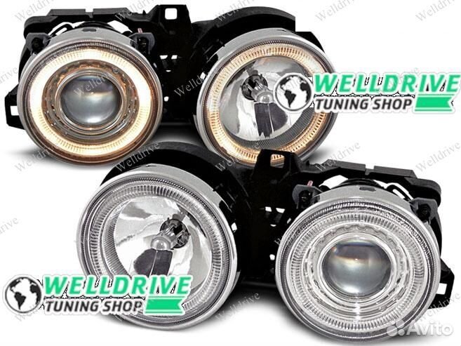Фары BMW E30 1982-1994 Angel Eyes галоген хром