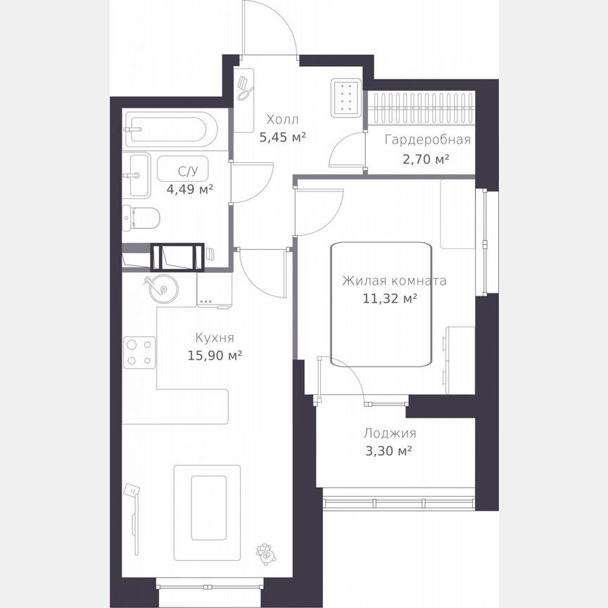 1-к. квартира, 41,5 м², 8/11 эт.