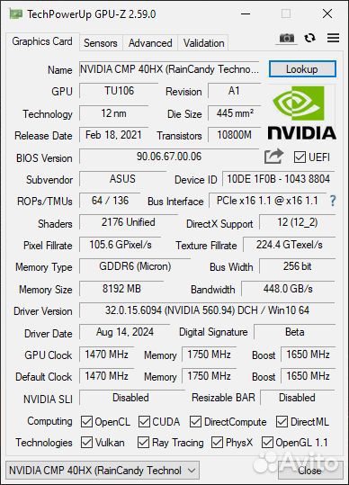 Переделанная в RTX 2070 майнинговая nvidia CMP 40H