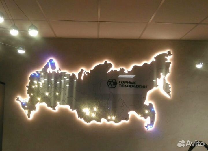 Карта мира с подсветкой на стену. Панно объемное