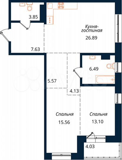 2-к. квартира, 87,3 м², 16/18 эт.