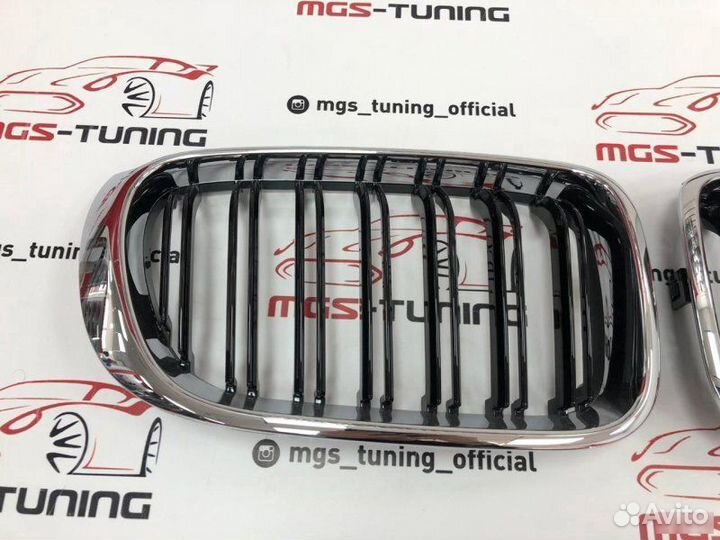Решетка двойная BMW X3 F25 рест. Хром обод