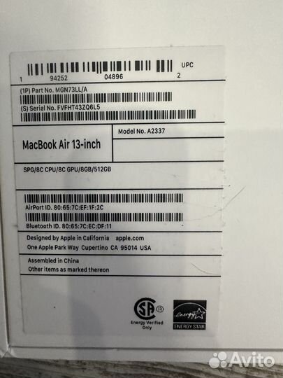 Macbook air m1 8gb 512gb