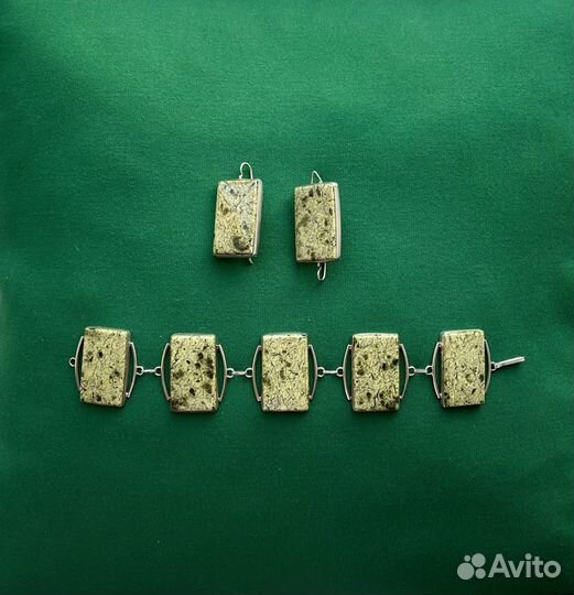 Браслет+серьги, змеевик-полудрагоценный камень