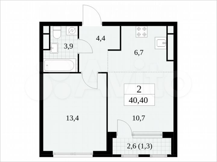 2-к. квартира, 40,4 м², 19/30 эт.