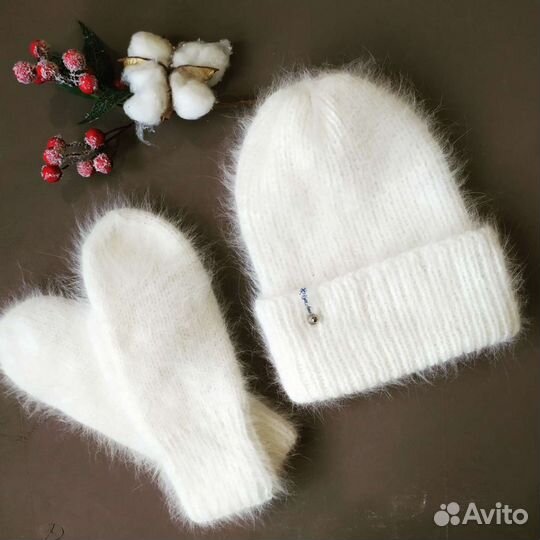 Шапка и варежки из пуха норки