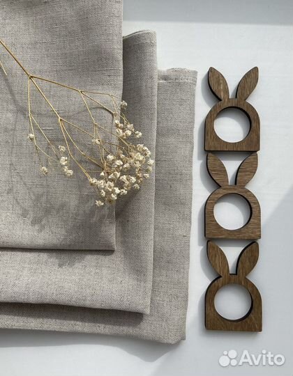 Льняные салфетки + кольцо кролик