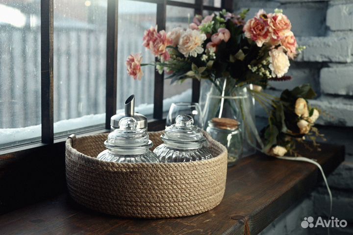 Декоративный поднос/корзинка из джута