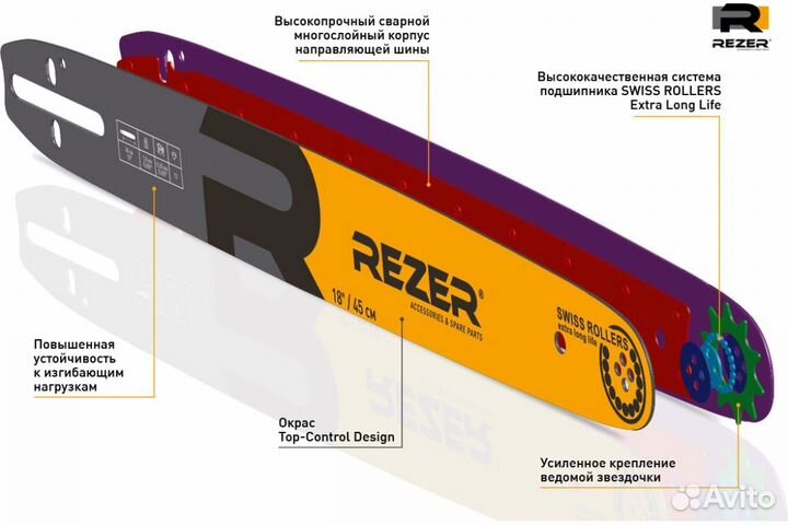 Шина бензопилы Rezer 456 L9M сварная (Stil-341,361