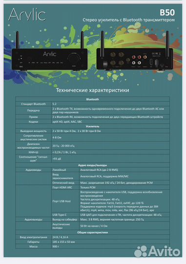Arylic B50 стерео усилитель с Bluetooth,hdmi
