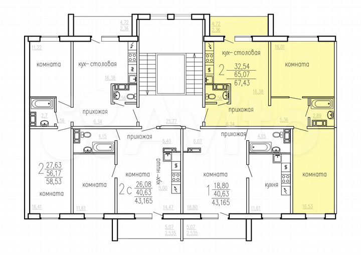 2-к. квартира, 67,4 м², 6/10 эт.