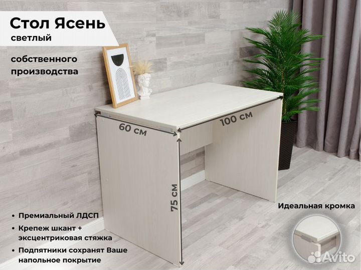 Стол письменный, компьютерный 100х60 см, цвет ясен