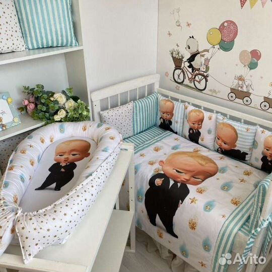 Комплект в детскую кроватку с балдахином, коконом