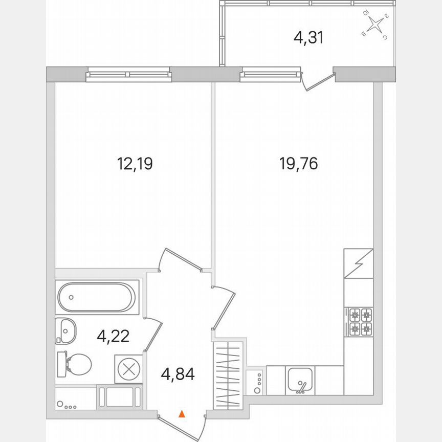1-к. квартира, 42,3 м², 5/8 эт.