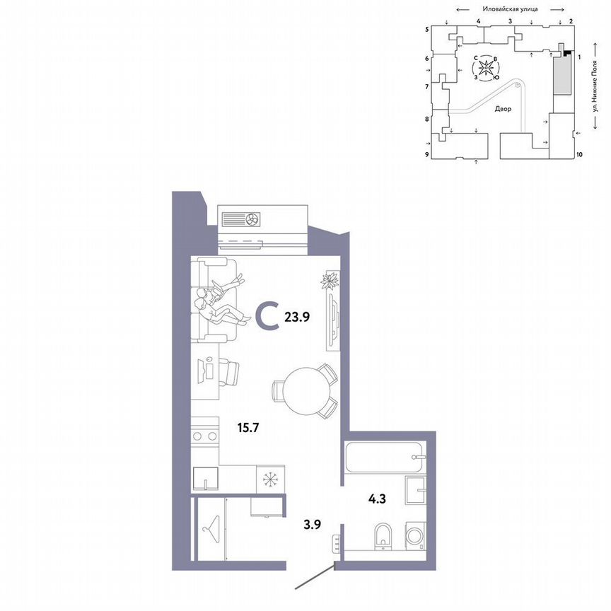 Квартира-студия, 23,9 м², 10/12 эт.