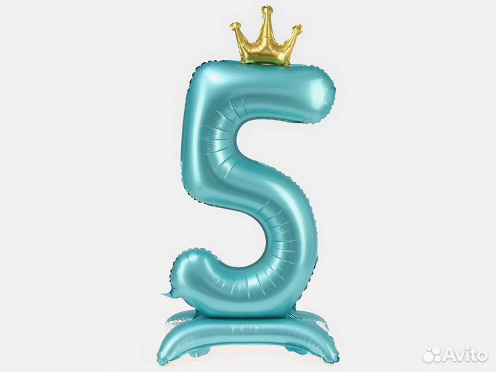 Шар фольгированный голубой цифра 5