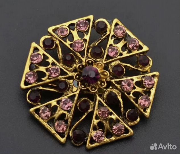 Антикварная брошь Гранат Розовые Сапфиры