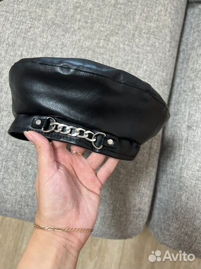 Берет/Шапка женская/кожаный/Шапка кожаная