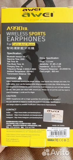Вакуумные наушники bluetooth awei беспроводные
