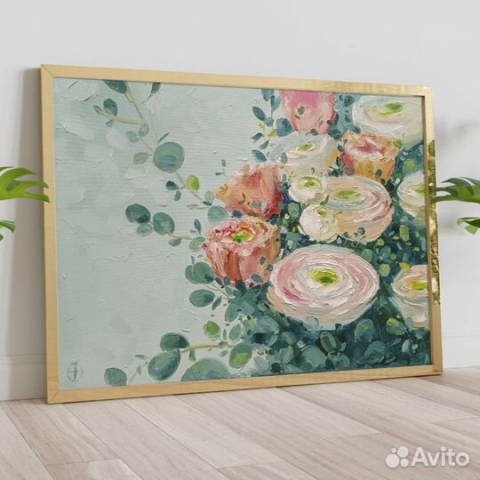 Ранункулюс картина маслом на холсте букет роз