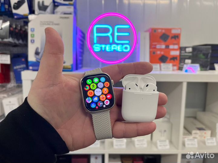 Комплект Apple Watch Series 9 Silver + Airpods 2