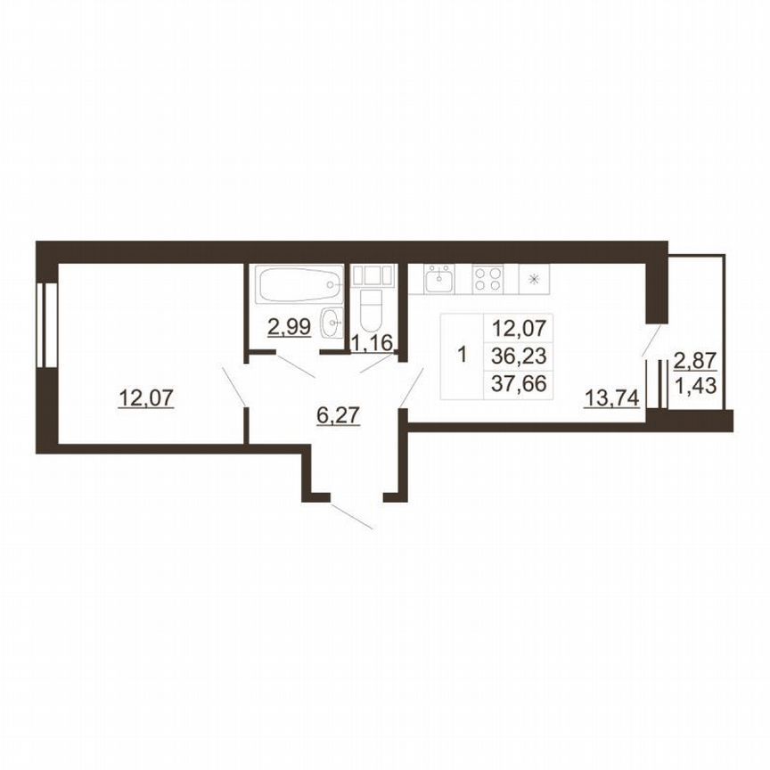 1-к. квартира, 37,7 м², 5/6 эт.