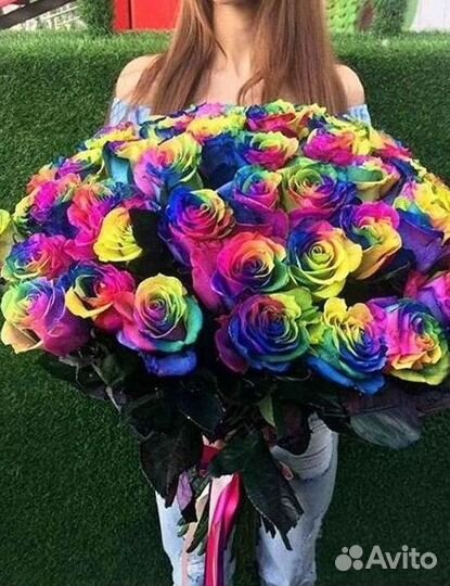 Радужные розы Доставка цветов