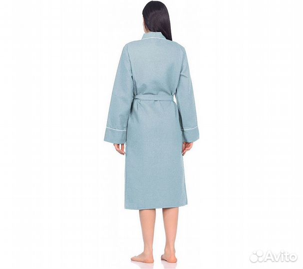 Халат вафельный Home One с кантом голубой 42