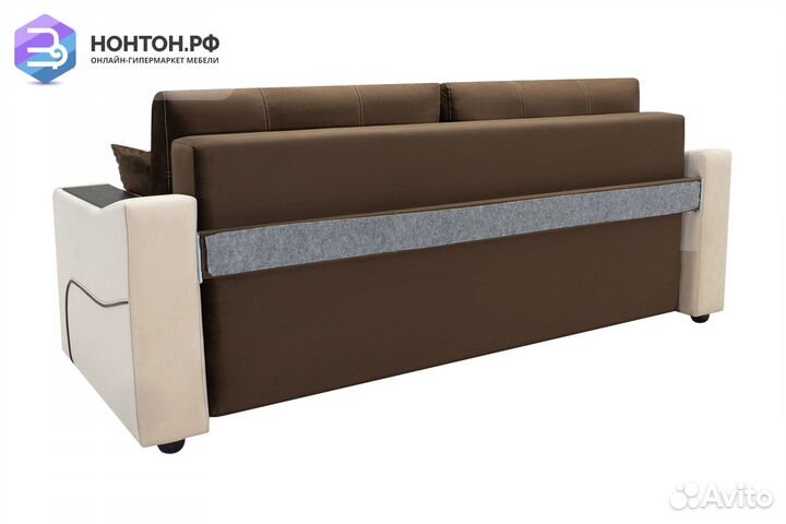 Диван еврокнижка Бостон бежевый / коричневый