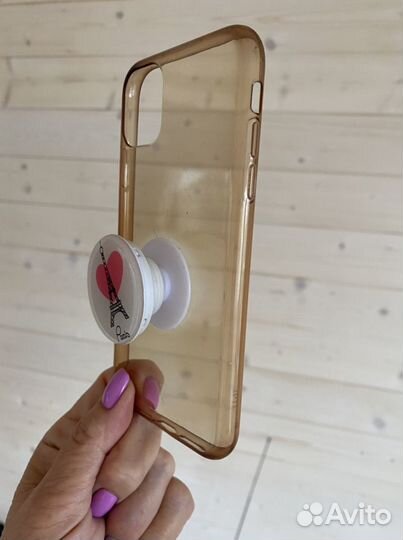 Чехол на iPhone 11 прозрачный +держатель