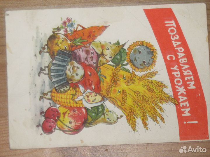 Поздравляем с урожаем открытка винтаж СССР 1961