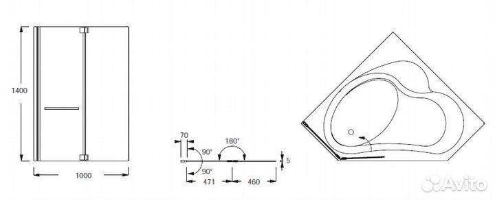 Шторка для ванны Jacob Delafon bain-douche/adequation 140х110
