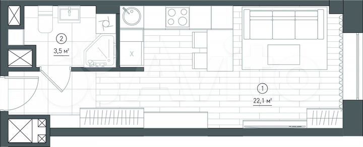 Апартаменты-студия, 25,6 м², 5/8 эт.