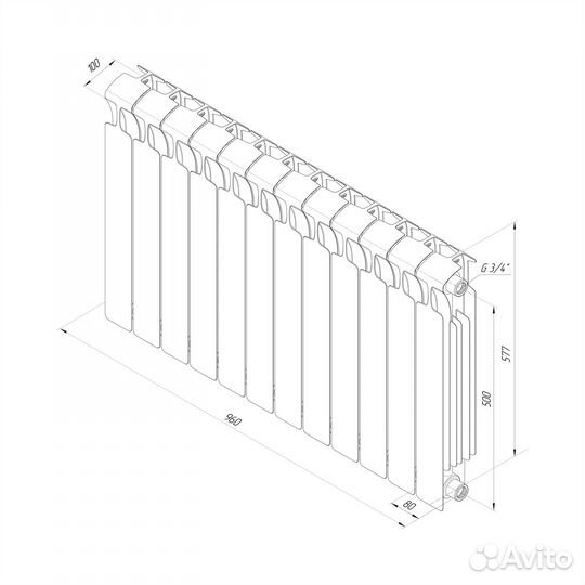Rifar Monolit 500 12 секций, боковое подключение