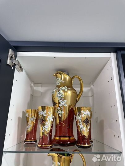 Чешский сервиз из цветного стекла с лепкой