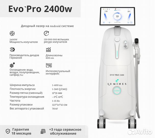 Диодный лазер для эпиляции Лю-Минес Evo’Pro 2400W
