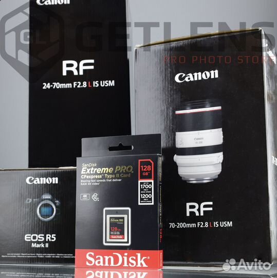 Canon R5 II + RF 24-70 + RF 70-200 2.8 + SD 128Gb