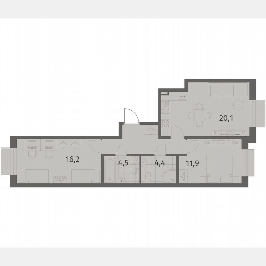 2-к. квартира, 65,1 м², 2/8 эт.