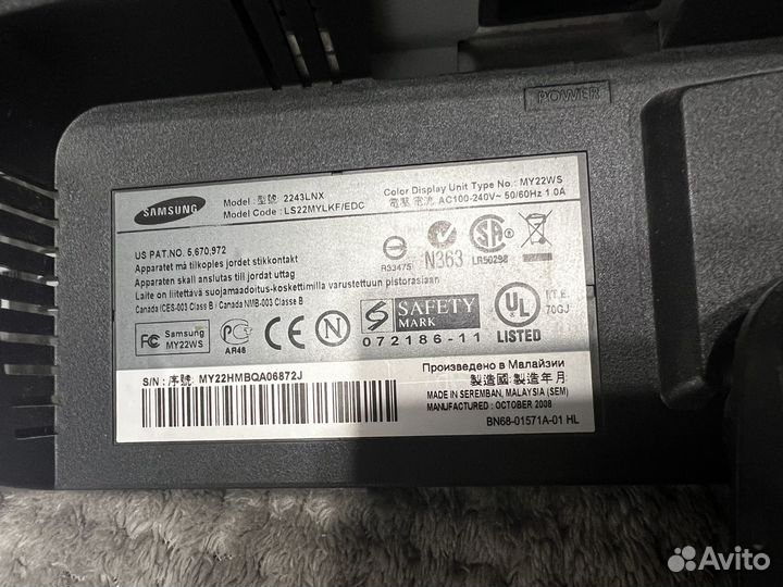 Монитор Samsung ls22mylkf 60hz